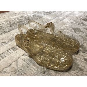 Clear/Gold Glitter Jelly Woman's Sandals Size 6 NEW